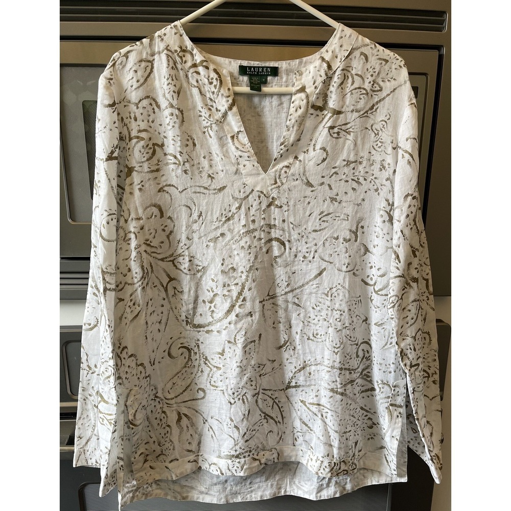 Ralph Lauren Green Label Womans Med Tunic Top V Neck Split Side Lagenlook Beachy